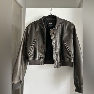 Zara cropped leather bomber